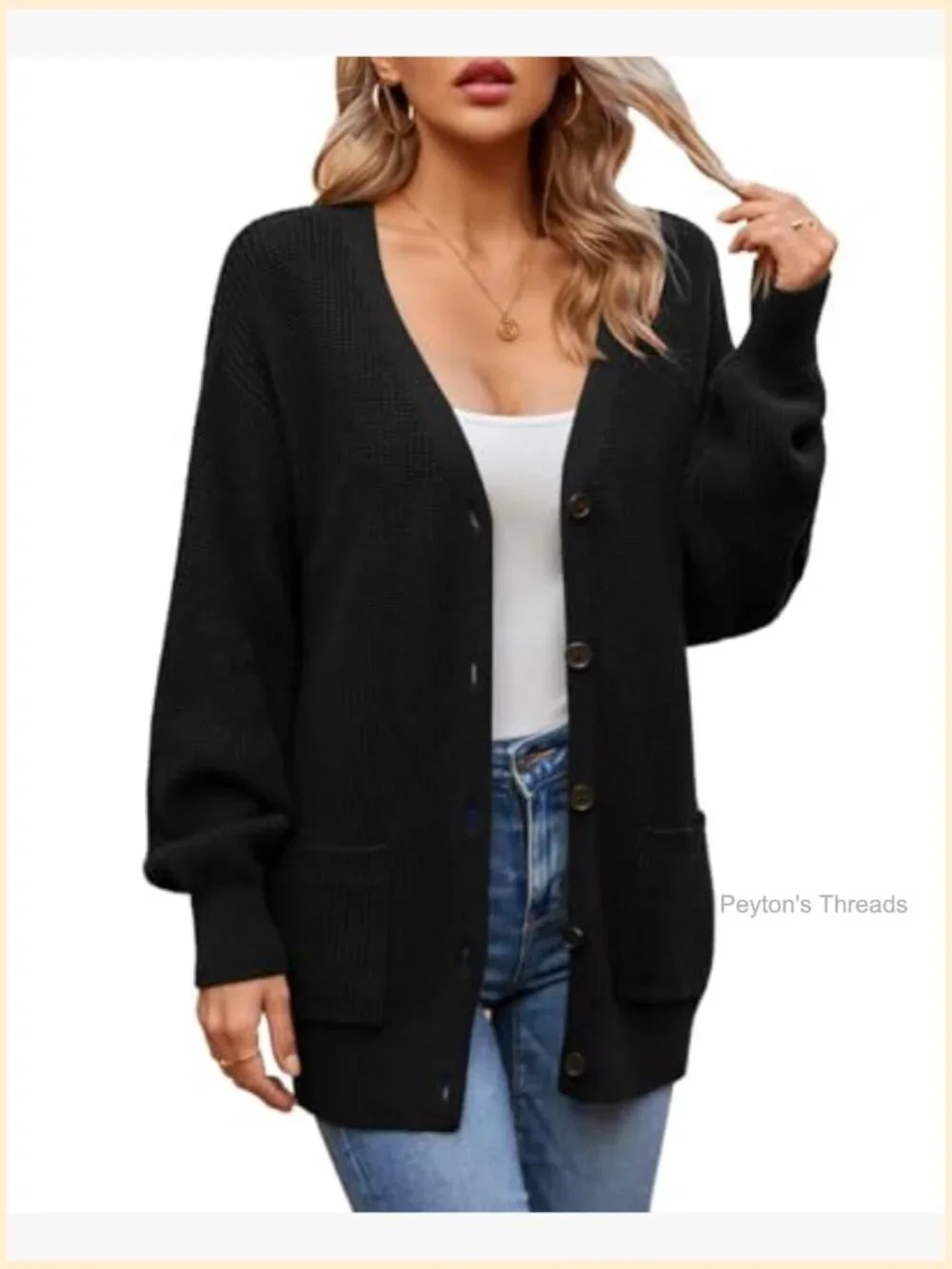 100% Cotton Oversized Cardigan Sweater with Pockets, Button Front